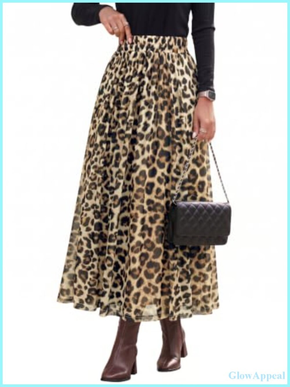 Women's High Waist A-Line Flowy Midi Skirt Elastic Lightweight